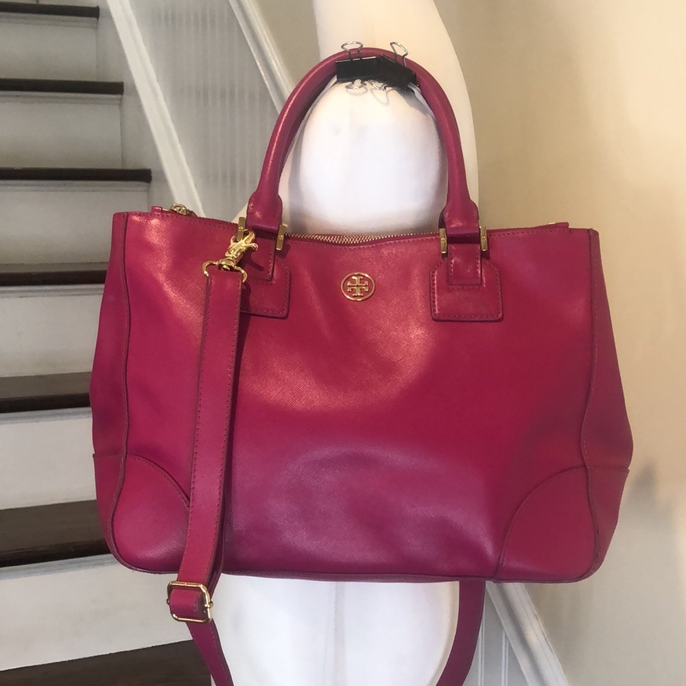 TORY BURCH Robinson Fuchsia Saffiano Leather Satchel Crossbody Shoulder Bag